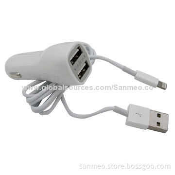 2-in-1 Car Charger for iPad Mini/iPhone 5/6, High Speed, Intelligent Charging, Stylish and UniqueNew
